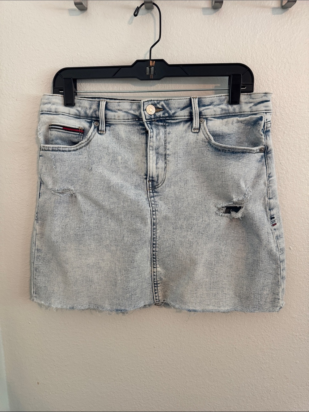 Tommy Hilfiger Light Blue Distressed Denim Mini Skirt